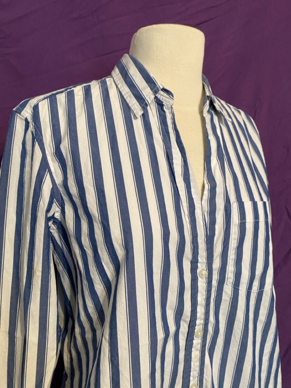 GAP Women’s Perfect Shirt Blue and White Vertical Stripe Button-Down. Size M. - Picture 4 of 5